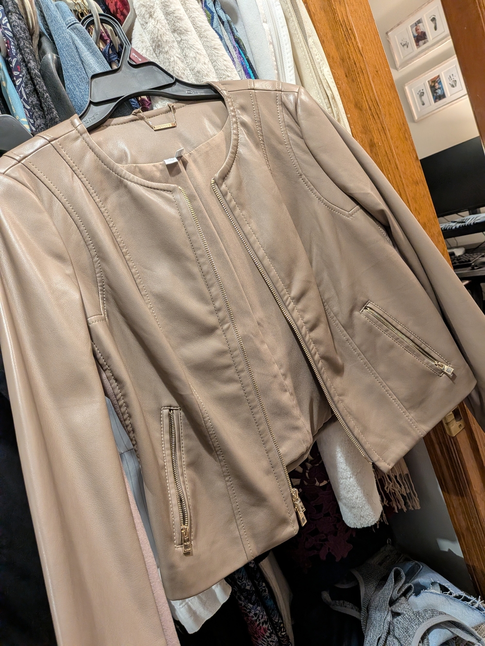 Chico's Taupe Faux Leather Zip-Front Jacket - Picture 3 of 4